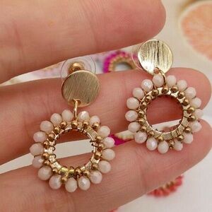 ⚜️3 for $30⚜️Faceted Crystal Bead Drop Earring Gold Tone Cream Nude Neutral Bead